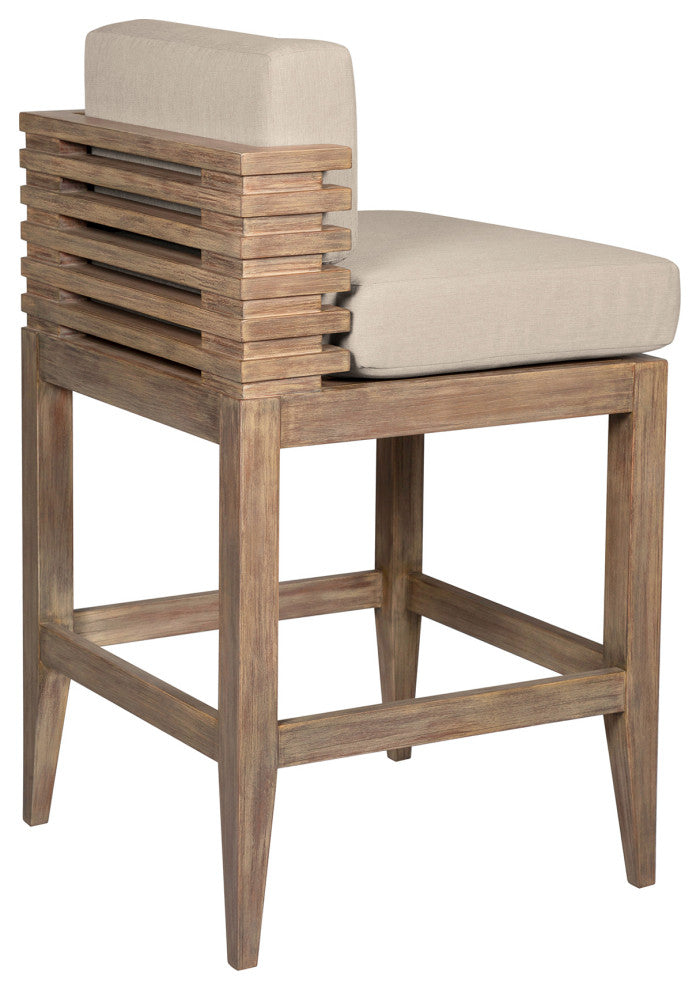 Vivid Outdoor Patio Counter Stool, Light Eucalyptus Wood Taupe Olefin Cushions