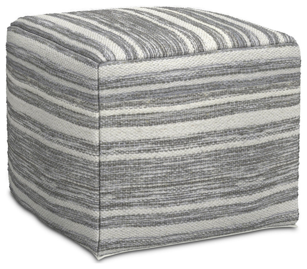 Carina Square Woven Pouf, Black Melange, White