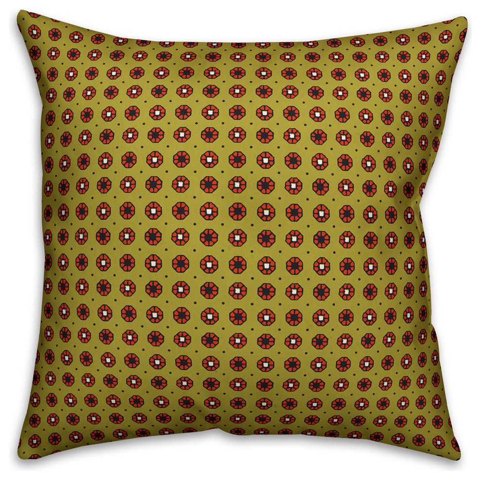 Pixel Floral Pattern, Mustard Yellow Throw Pillow Cover, 16"x16"