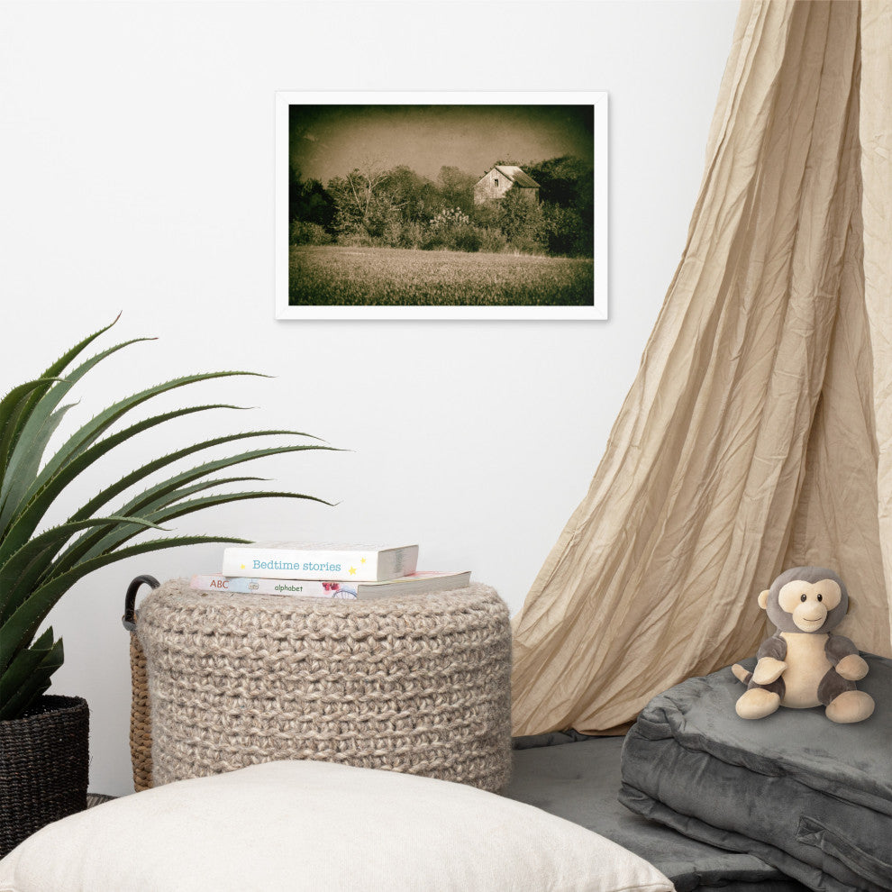 Abandoned Barn In The Trees Vintage Framed Photo Paper Wall Art Prints, White, 12" X 18"
