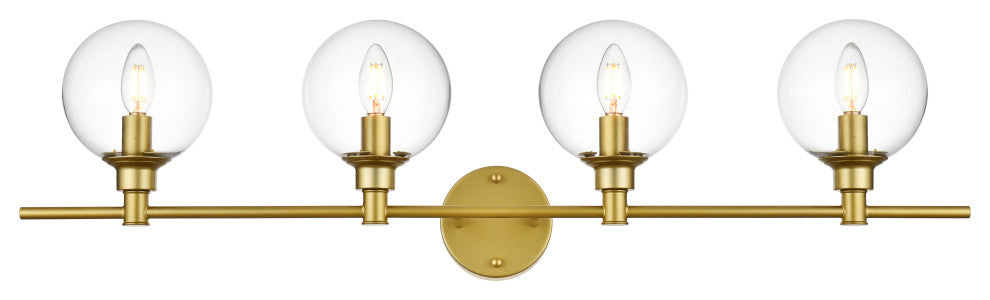 4 Light Brass And Clear Bath Sconce