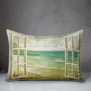 Green Beach Window 14x20 Indoor/Outdoor Pillow