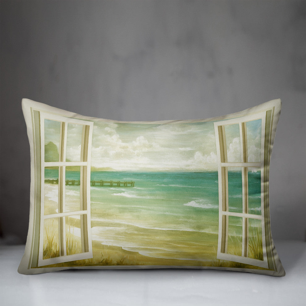 Green Beach Window 14x20 Indoor/Outdoor Pillow