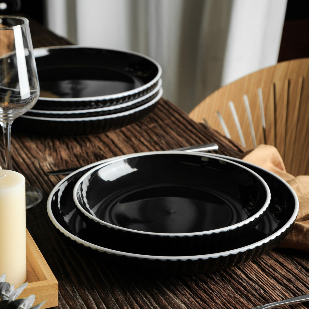 Christian Siriano Lustra Stoneware 32 Piece Dinnerware Set, Black