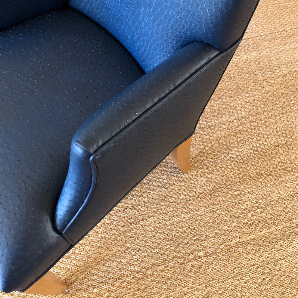 Gatsby Square Back Dining Chair, Natural Walnut Legs With Faux Navy Ostrich