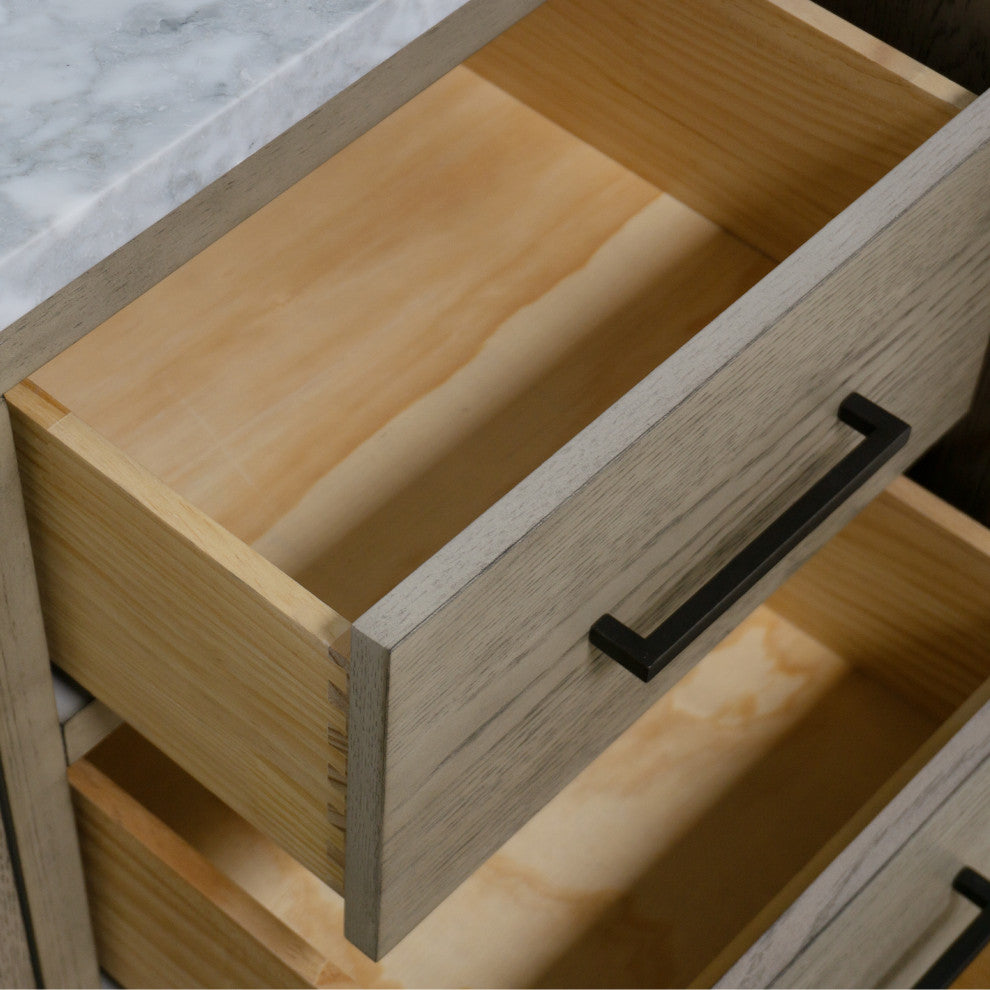 Parisian 60" Bathroom Vanity, Gray Oak, Carrara Marble, Double