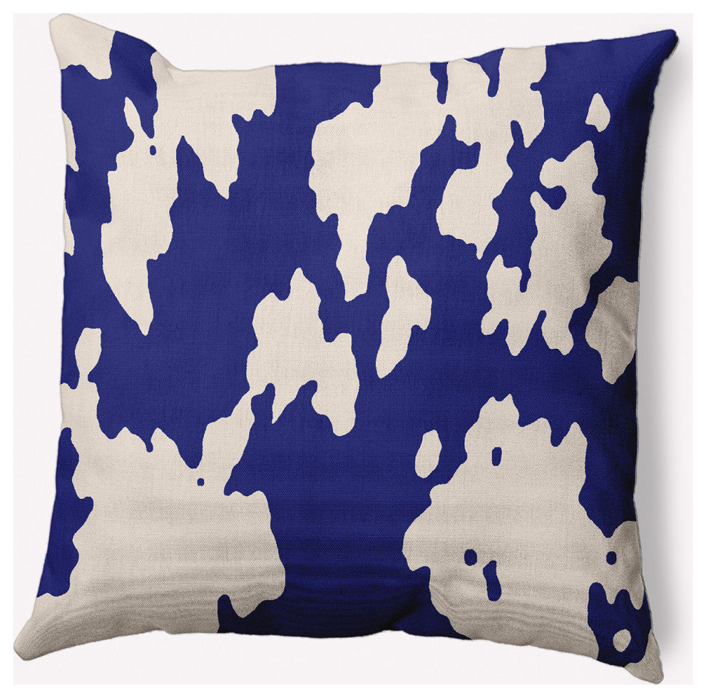 18" x 18" Moo Print Indoor/Outdoor Polyester Throw Pillow, Indigo Blue