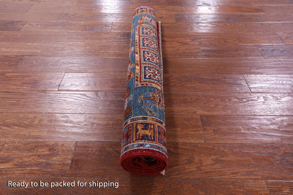 Hand Knotted Antiqued Pazyryk Historical Design Wool Rug 3' 4" X 4' 9" Q10862
