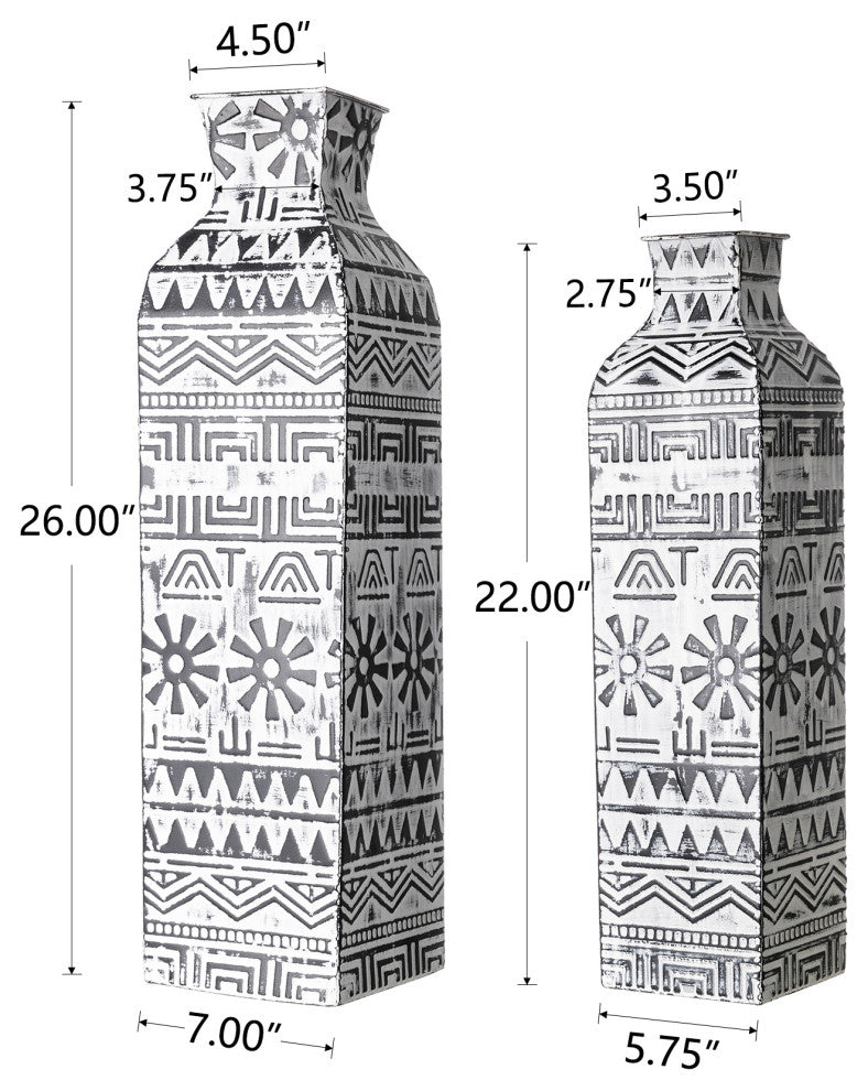Global/Boho Textured Metal Table/Floor Vase, Set of 2