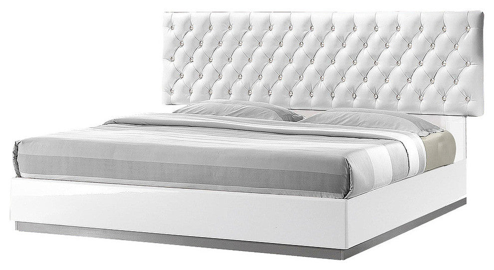 Seville White Tufted Platform Bed, Queen