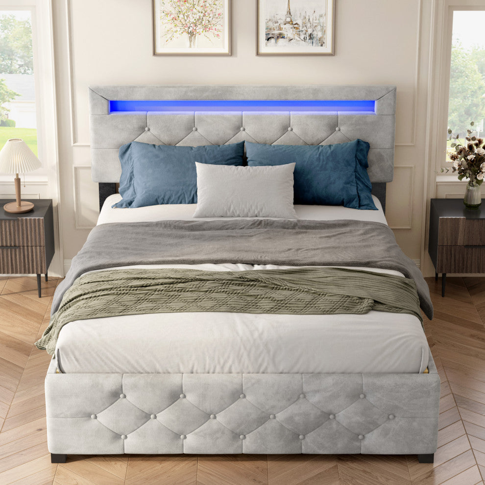 Gewnee Queen Size Upholstered Platform Storage Bed Frame