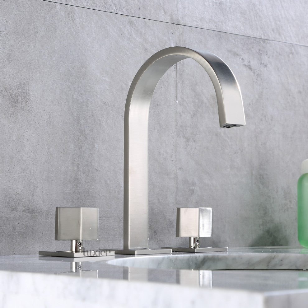 Luxier WSP05-T 2-Handle Widespread Bathroom Faucet with Drain, Brushed Nickel