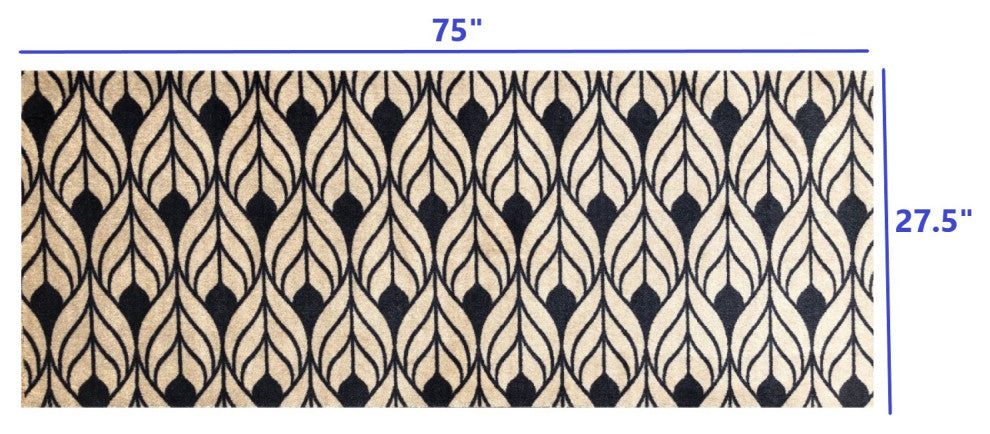 2' x 6' Graphite and Tan Abstract Leaves Washable Runner Rug