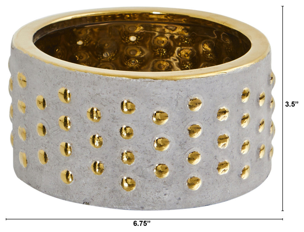 6.75" Regal Stone Hobnail Planter With Gold Accents