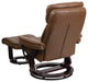 Leather Recliner and Ottoman, Mahogany Wood Base, Palimino Leather, 33"x34-44.50
