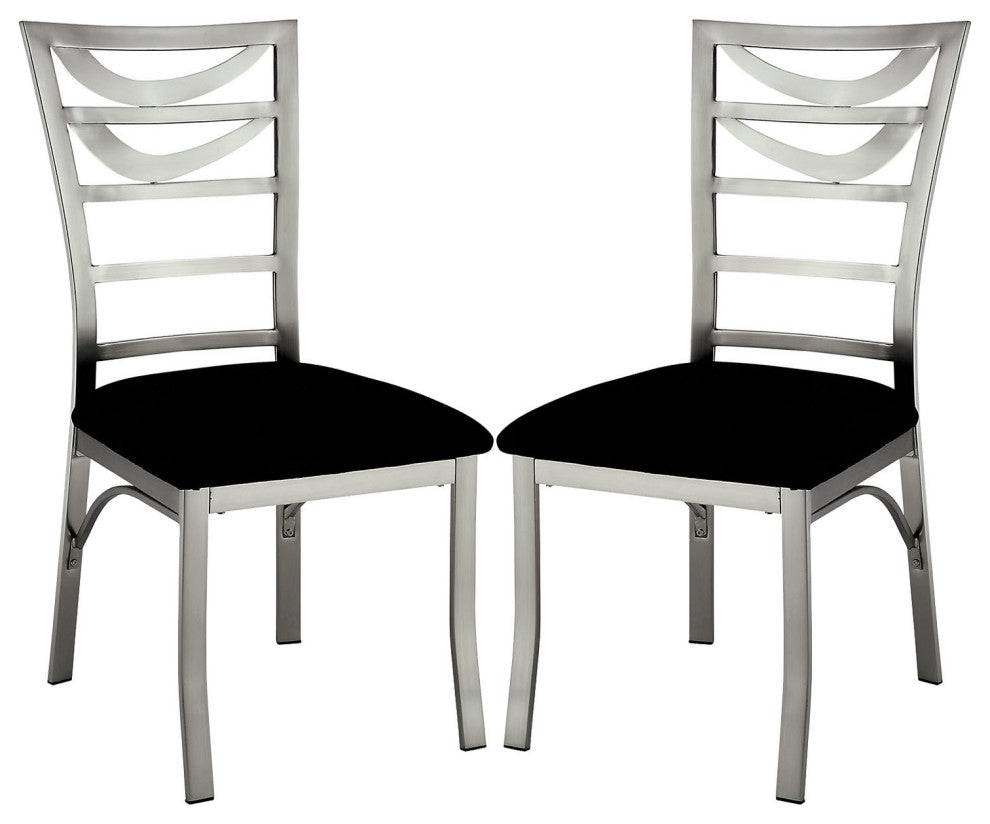 Set of 2 Microfiber and Metal Dining Side Chairs, Silver and Black Finish