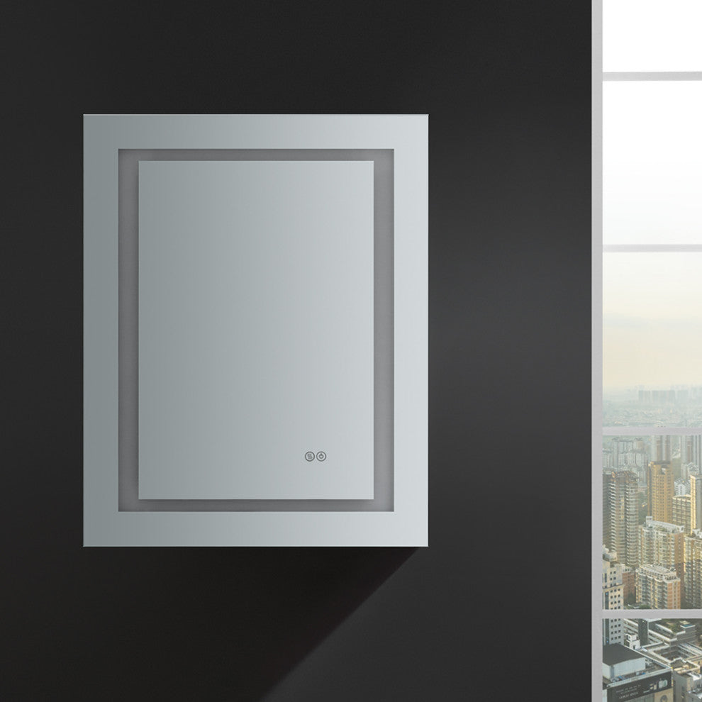 Spazio Bathroom Medicine Cabinet With LED Lighting and Defogger, 24"x30"