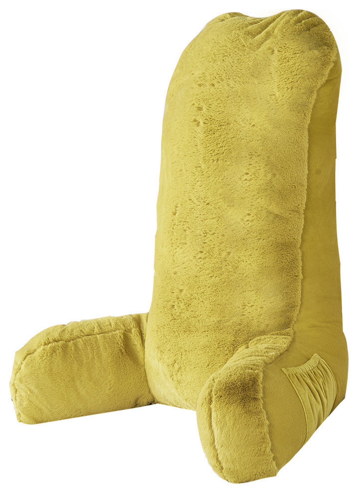 Fox Faux Fur Bedrest, Needs Assembly, Lemon Curry, 28"x30"x17"