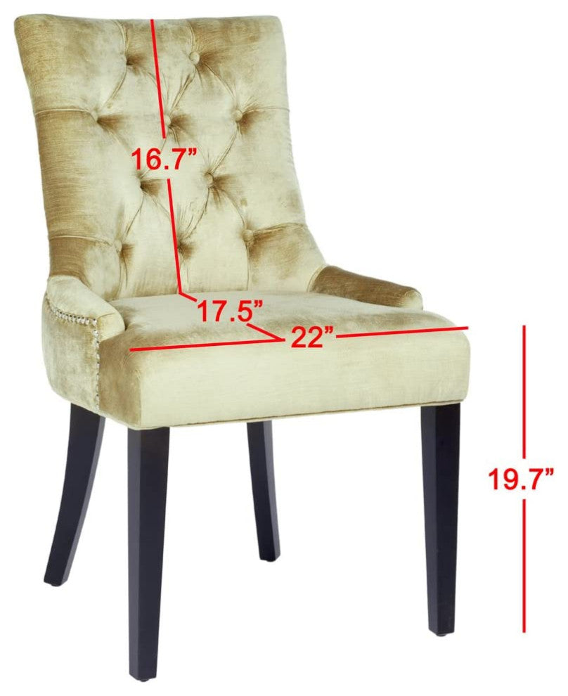 Set of 2 Dining Chair, Black Birch Wood Legs With Antique Sage Gold Linen Seat