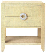 Cream Raffia End Table with Storage