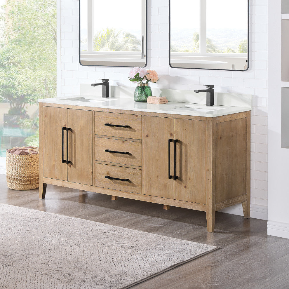 Laurel Bathroom Cabinet Vanity Base, Weathered Fir, 72", Without Mirror