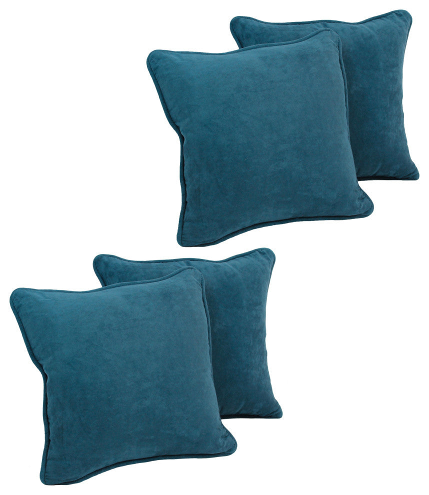 18" Double-Corded Solid Microsuede Square Throw Pillows, Set of 4, Teal