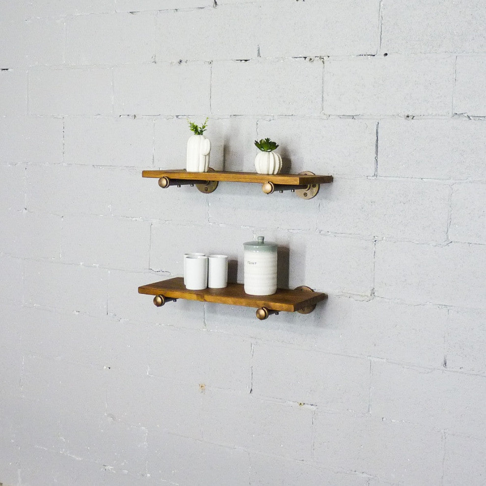 Honolulu 2-Piece Industrial Farmhouse 18" Shelf Set, Rustic Bronze