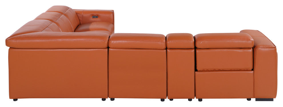 Niccolo Top Grain Italian Leather 6-Piece L-Shaped Power Reclining Sectional, Camel