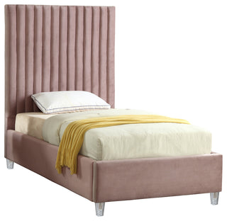 Candace Velvet Upholstered Bed, Pink, Twin