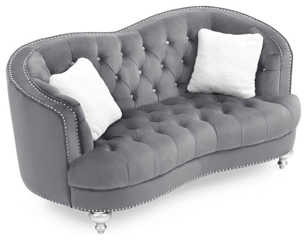 Jewel Velvet Loveseat, Blue, Gray