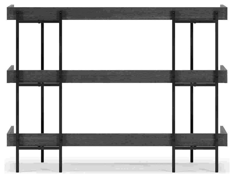 Benzara BM262965 Bookshelf With 3 Tier Design and Metal Legs, Black and Gray