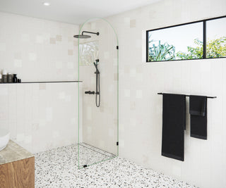 30"x86.75" Frameless Shower Door Arched Single Fixed Panel, Matte Black