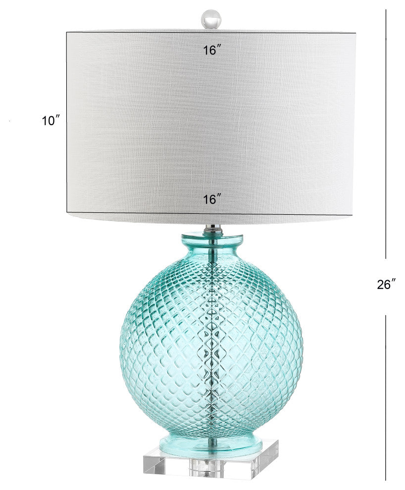 Estelle 26" Glass and Crystal Table Lamp, Aqua