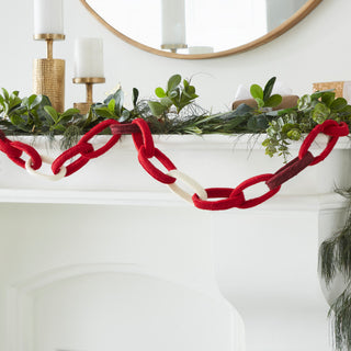 Hand Felted Wool Christmas Garland - Loop Chain in Red - 6'