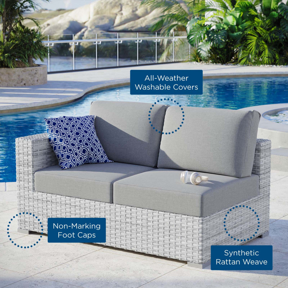 Lounge Loveseat Sofa, Rattan, Wicker, Gray, Modern, Outdoor Patio Bistro