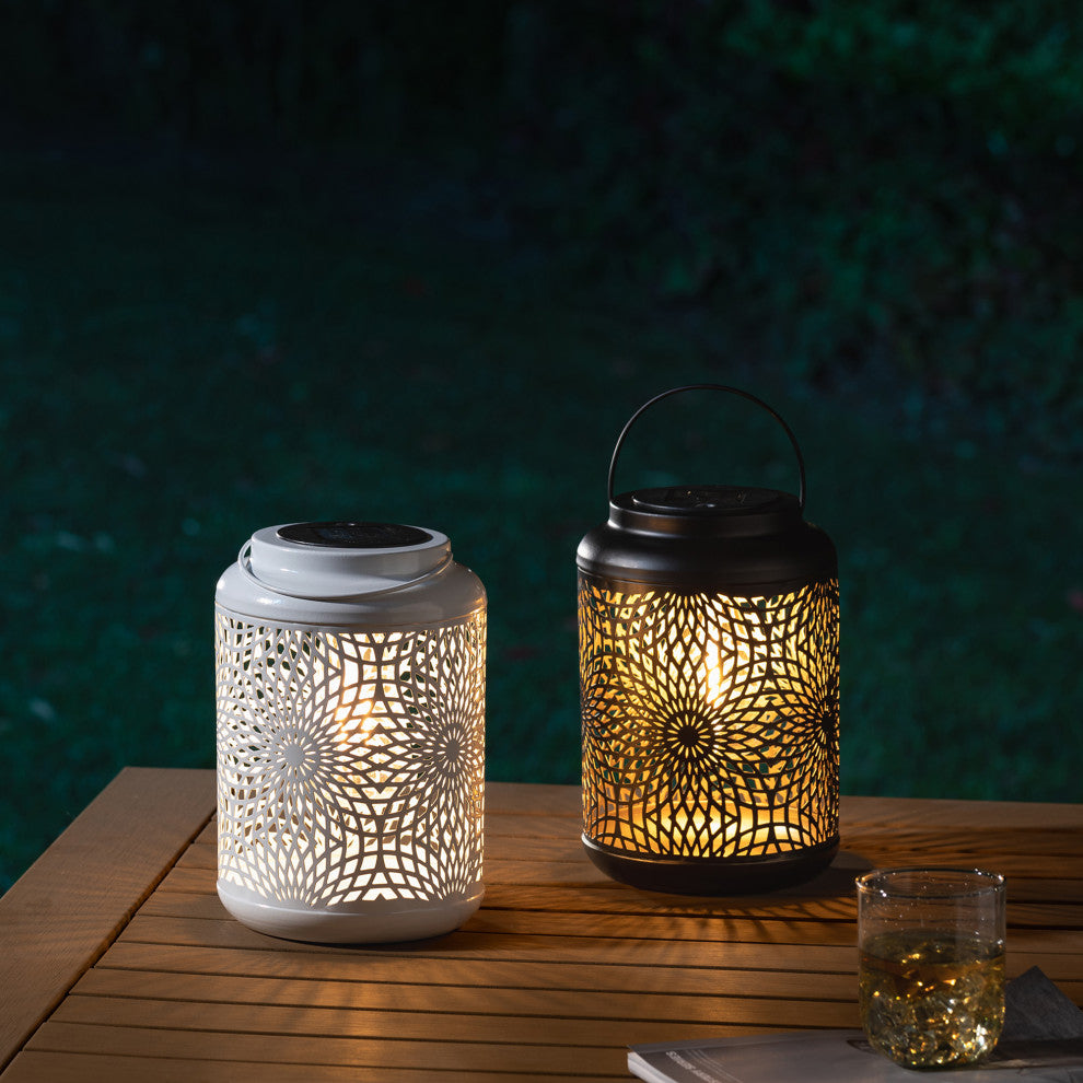 Metal Cutout Solar Powered Hanging Lantern, 2-Piece Set