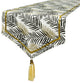 Decorative Table Runner Black Cotton 14"x72", Leaf, Gold Glitter, Tassels- Panra