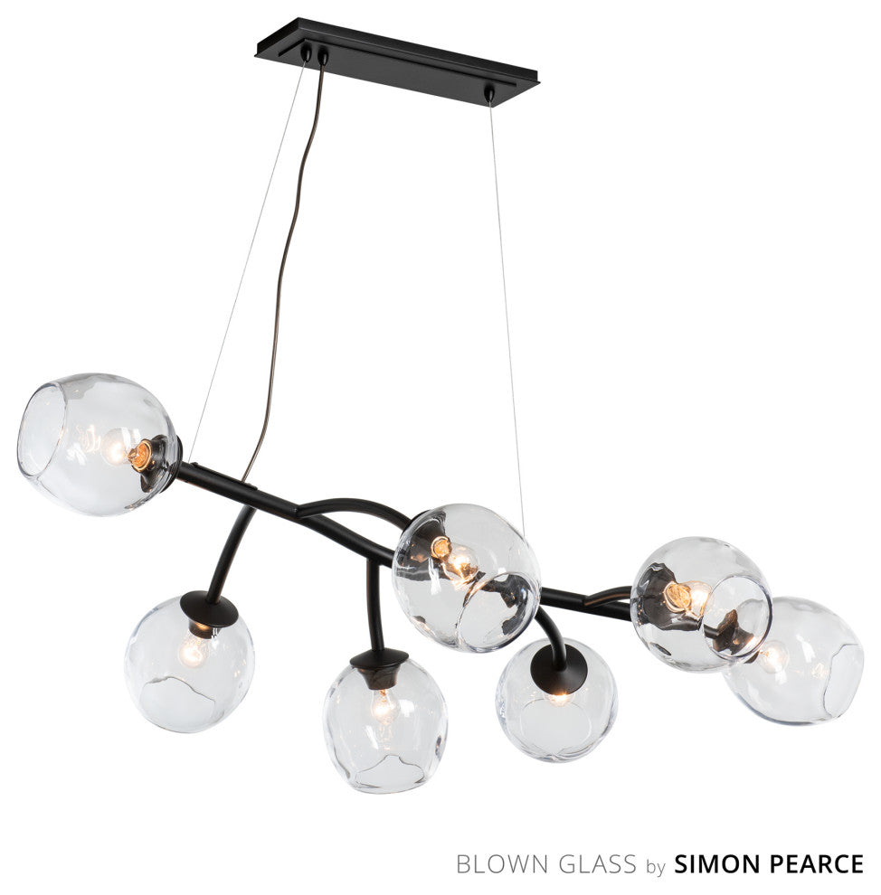 Vine Pendant, Black Finish, Clear Simon Pearce Glass, Standard Overall Height