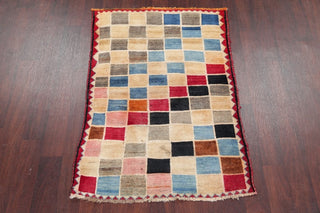 Consigned, Plaid Persian Design Hand-Knotted Vintage Oriental Rug, 4'7"X3'2"