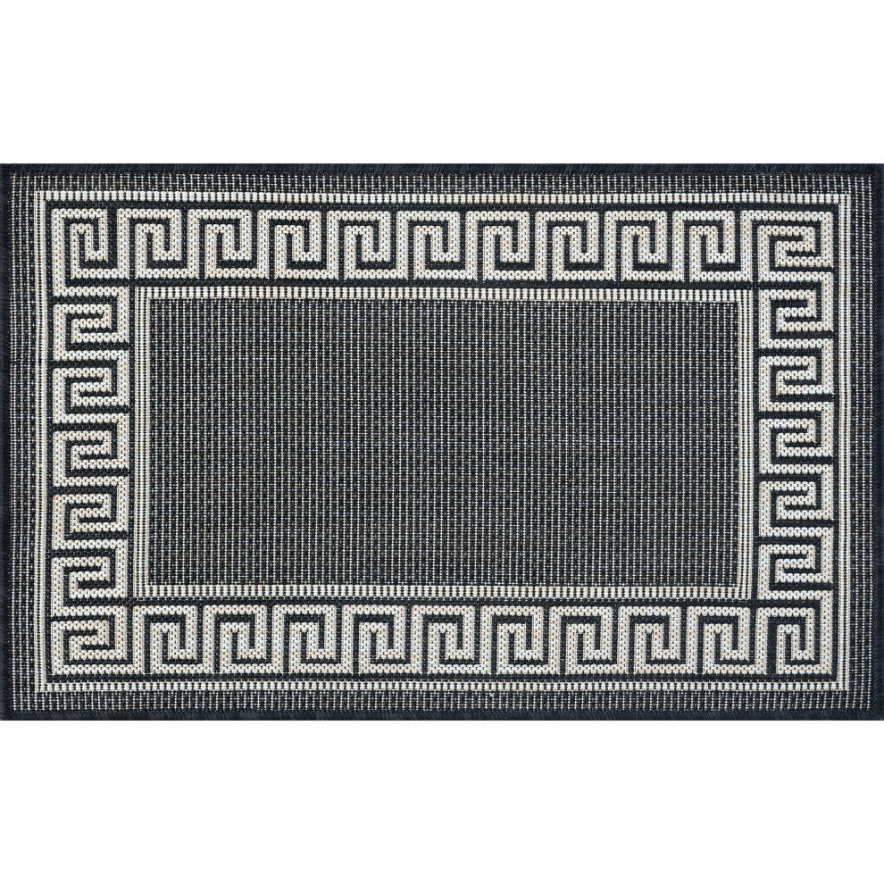 Giovanna Transitional Greek Key Black/Cream Indoor/Outdoor Scatter Mat 2'x3'