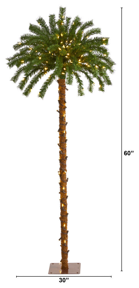Nearly Natural 5ï¿½ Christmas Palm Artificial Tree with 150 Warm White LED Lights