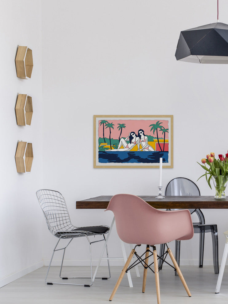 "Girls Sunbathing by the Pool" Framed Painting Print, 36"x24"