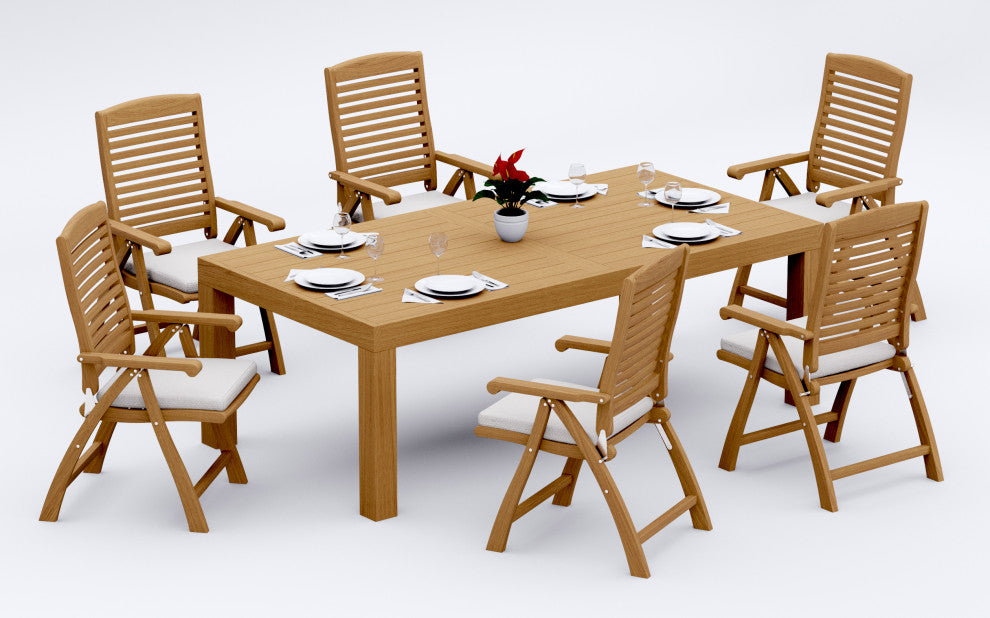 7-Piece Outdoor Teak Dining Set: 86" Rectangle Table, 6 Ashley Folding Arm Chair