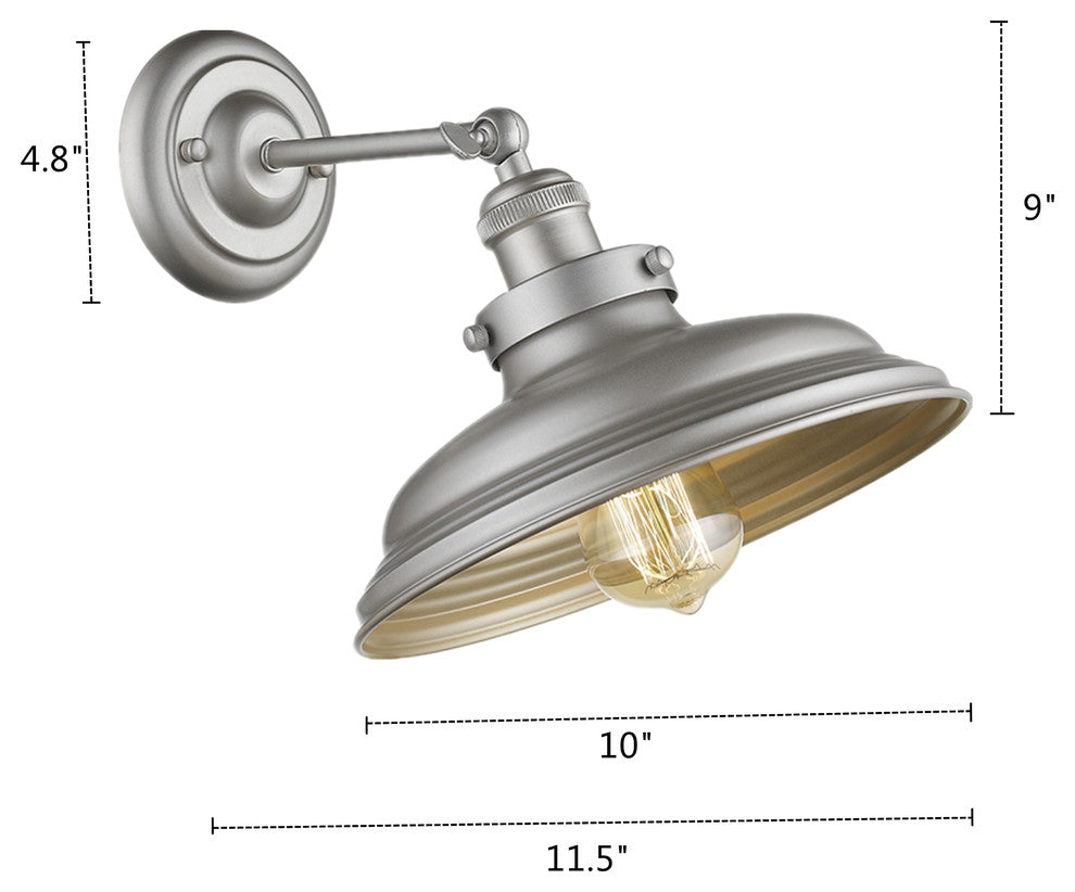 SAMUEL Industrial-style 1 Light Silver Painted Indoor Wall Sconce 10inches Wide