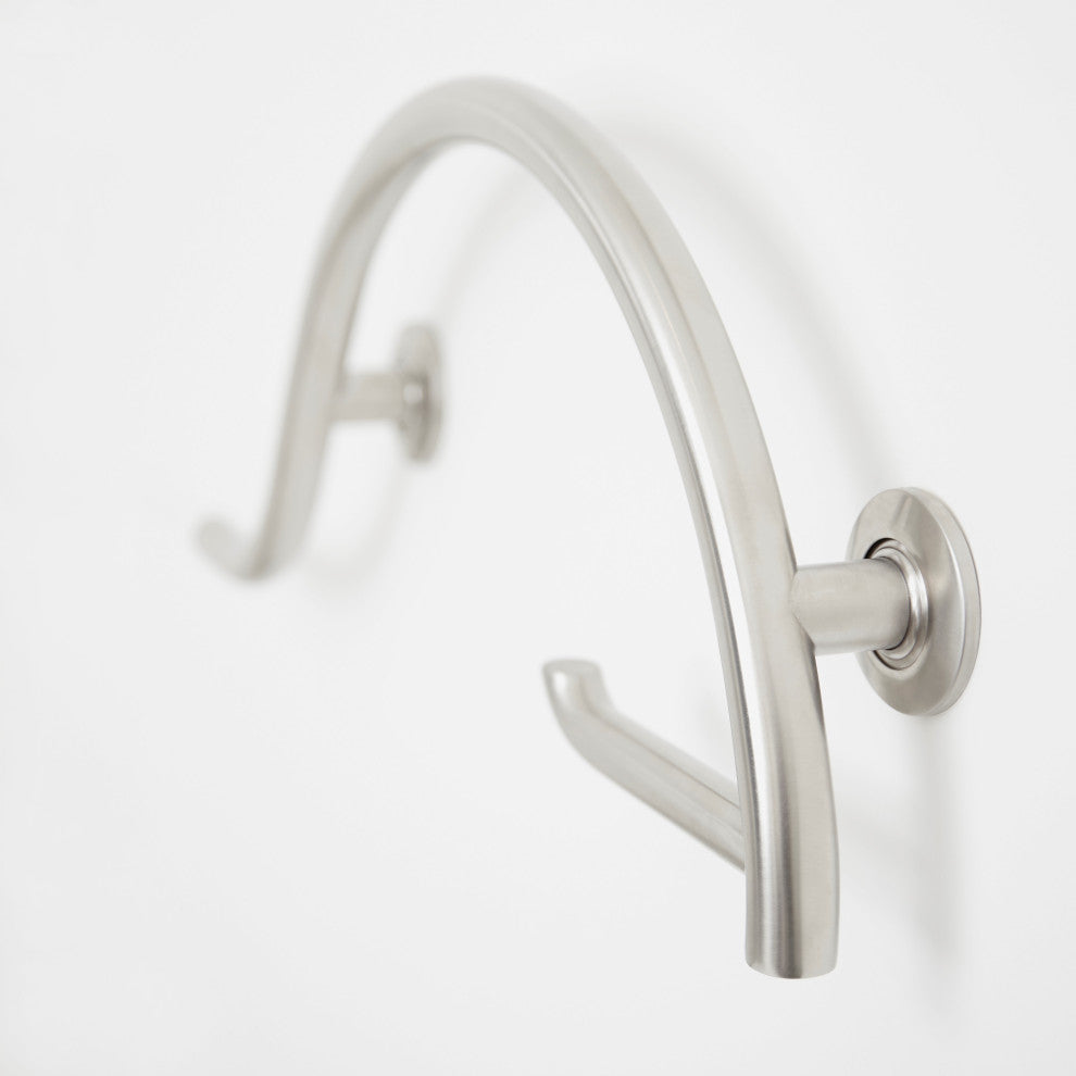 Curved Bathroom Shower Grab Bar w/ Toilet Paper Holder, Polished, Left-Handed