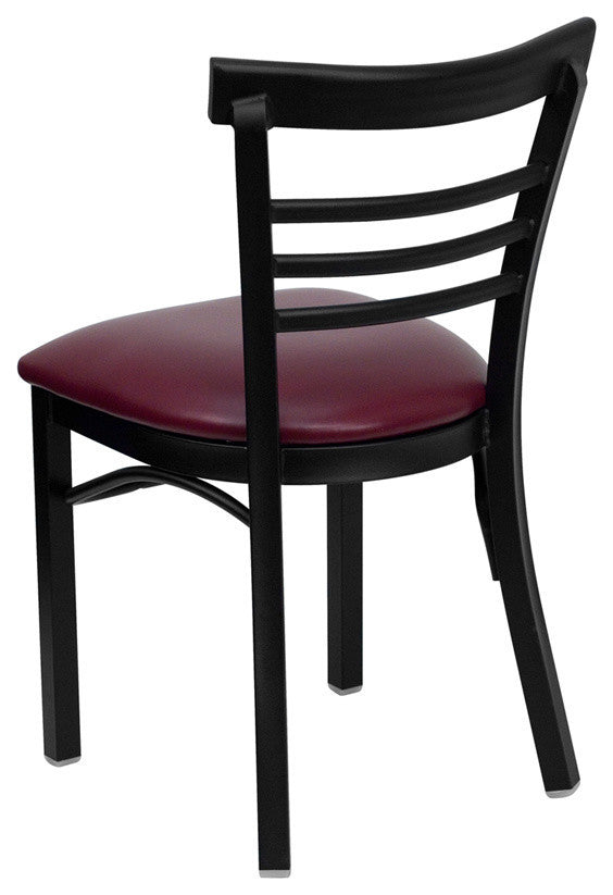 Black Ladder Back Metal Dining Chair, Burgundy Vinyl Seat/Black Metal Frame