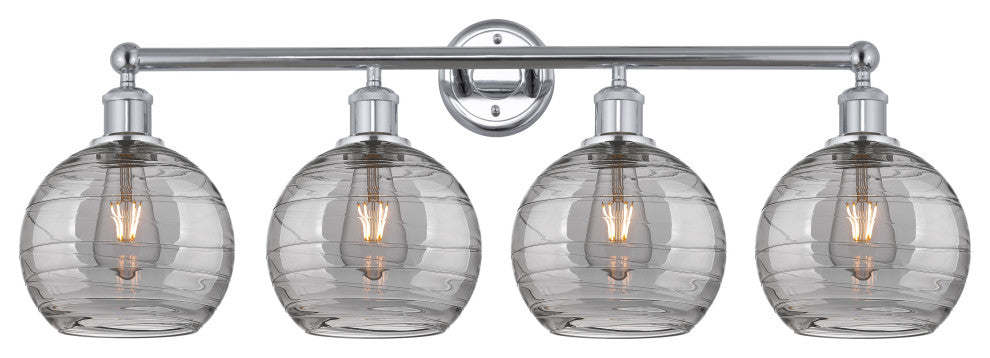 Edison-Athens Deco Swirl 4-Light 35" Vanity Light Polished Chrome, Light Smoke