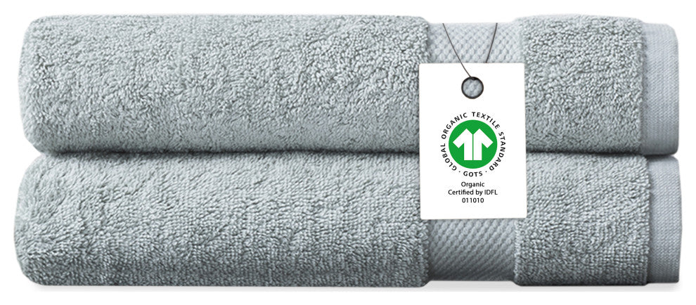 Delara 100% Organic Cotton Plush Hand Towels, Set of 2, 20"x30", Light Blue