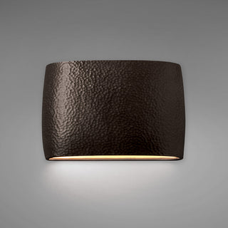 Wide Oval Wall Sconce, Closed Top, Large, Dedicated LED, Hammered Iron