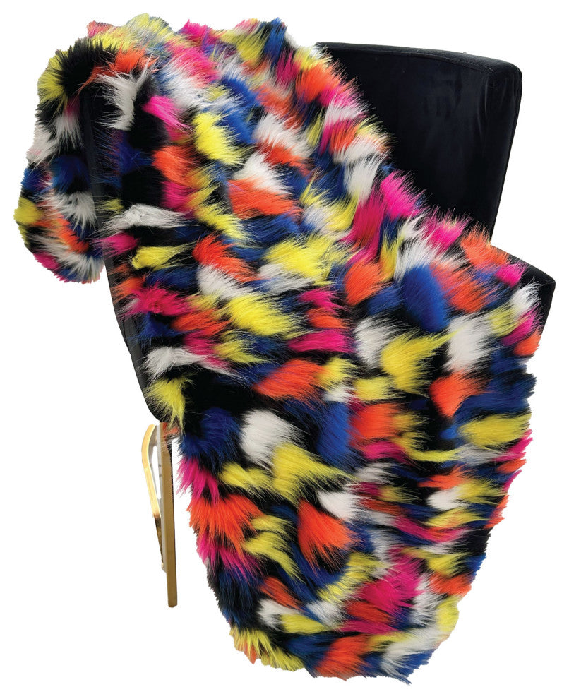 Plutus Purple Yellow Black Amazonian Bird Faux Fur Luxury Throw Blanket, 96"x110"